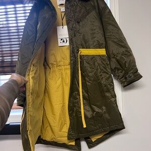 Womens Olive Green Parka with Yellow Lining